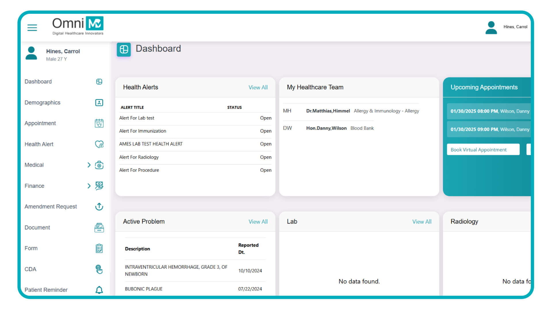 OmniMD Practice Management Software Dashboard