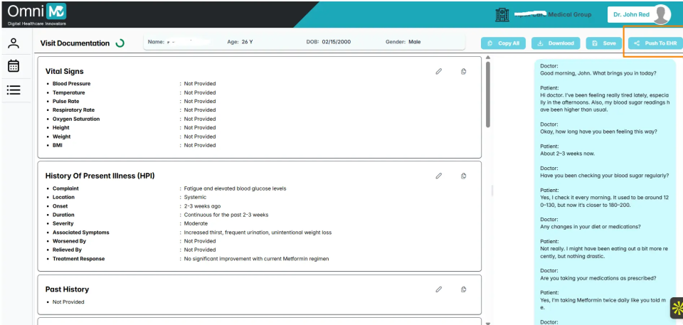 Push to EHR - OmniMD AI Scribe
