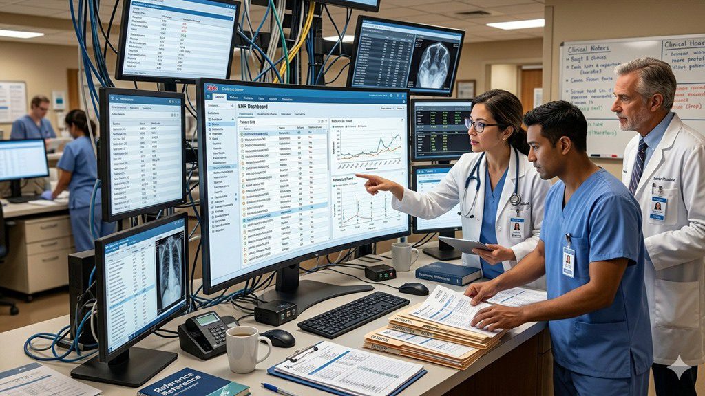 EHR inbox management dashboard with clinical team reviewing patient messages