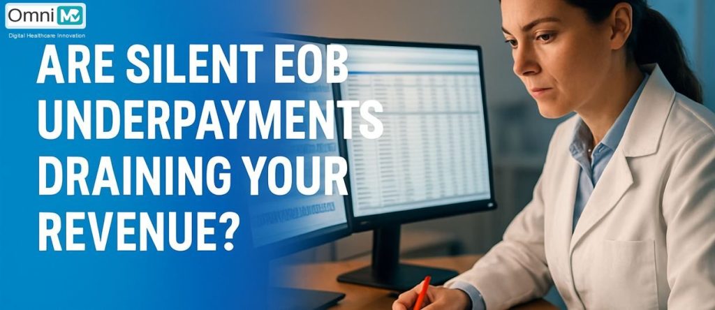 Medical billing specialist reviewing EOB underpayments against contracted fee schedule
