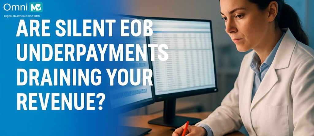 Medical billing specialist reviewing EOB underpayments against contracted fee schedule