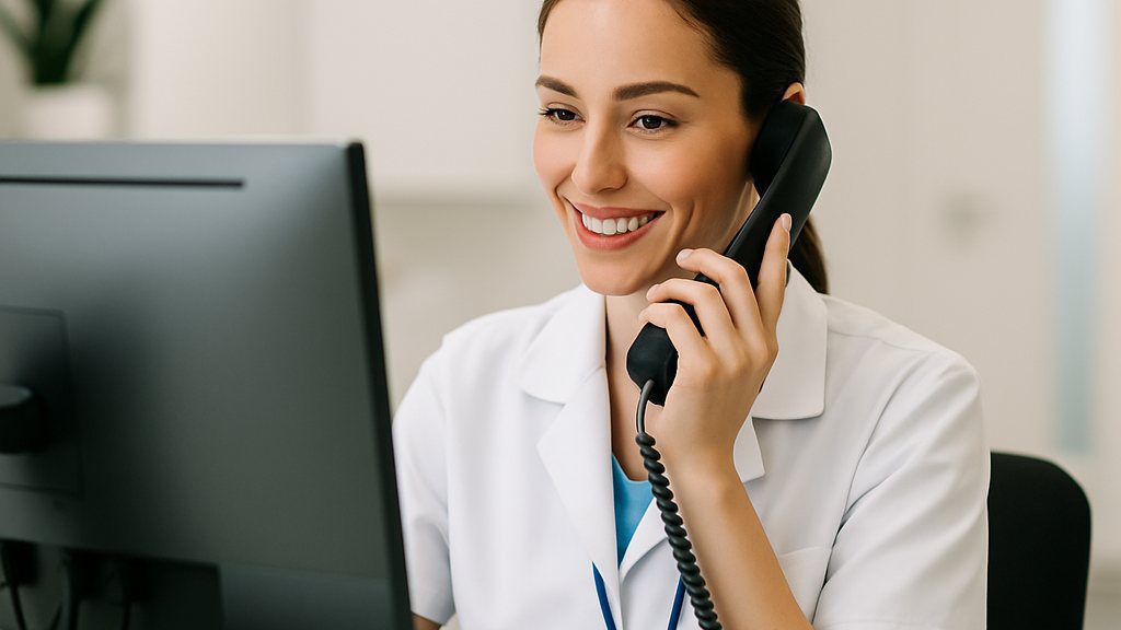 Medical receptionist calling a patient to reschedule a no-show appointment