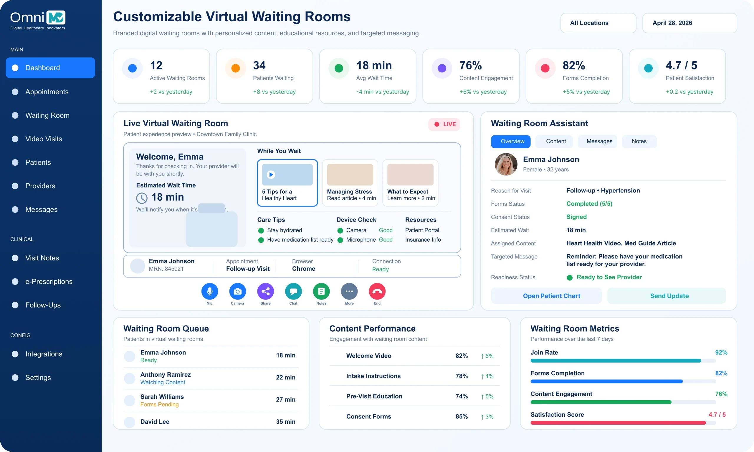 Customizable virtual waiting rooms