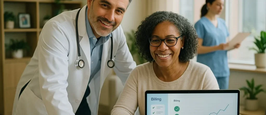 Shiloh Family Medicine team using OmniMD EHR and revenue cycle dashboard at family medicine clinic in Alexandria Virginia