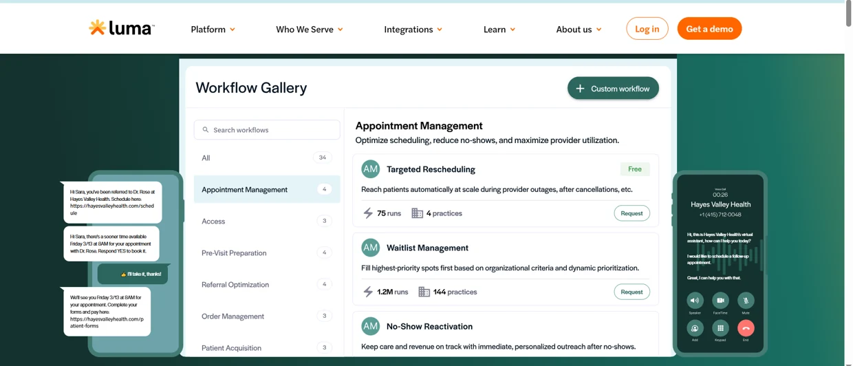 Luma Health website screenshot supplied with the patient engagement comparison
