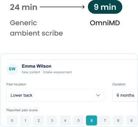 New chronic pain intake note with pain location, duration and pain score